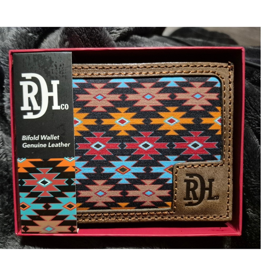 Red Dirt Hat Co. Bifold Wallet Genuine Leather Aztec Pattern NEW Men's Gift